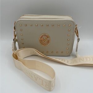 Valentino Orlandi Beige Crossbody Bag with Gold Accents